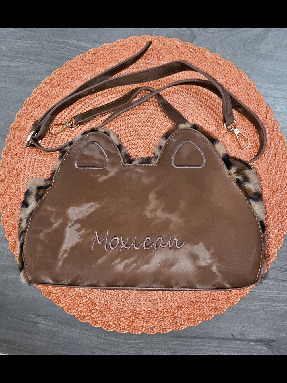 Brown 'Moxican' Faux Suede Cat Ear Crossbody Bag